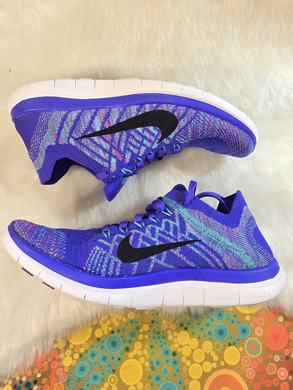 Nike Free 4.0 Flyknit Women's Purple/Aqua Running Shoes - Picture 2 of 11